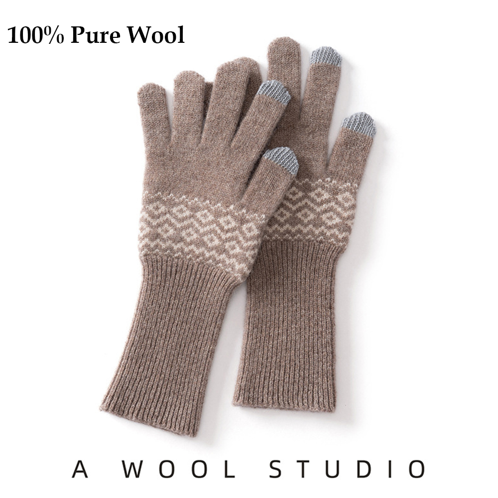Winter Cycling Commute - Gants tactiles 100 % laine, motif